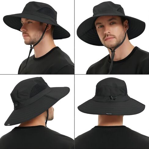 Wide Brim Sun Bucket Hat, Waterproof Boonie Hat for Men & Women | UPF 50+ UV Protection, Adjustable Fit, Chin Strap & Sweatband, Foldable Durable for Fishing Hiking Garden Beach in Kuwait