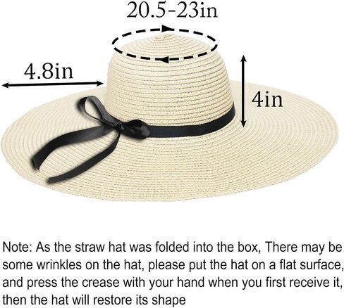 Womens Straw Hat Wide Brim Floppy Beach Sun Hat for Women UPF 50+ Adjustable Strap Vacation in Kuwait