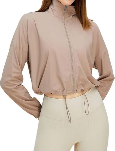 Gihuo Women's UPF 50+ Sun Protection Jackets Athletic Long Sleeve Cropped Jacket Yoga Quick Dry Workout Shirt Tops in Saudi Arabia