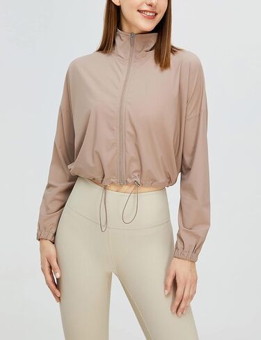 Gihuo Women's UPF 50+ Sun Protection Jackets Athletic Long Sleeve Cropped Jacket Yoga Quick Dry Workout Shirt Tops in Saudi Arabia
