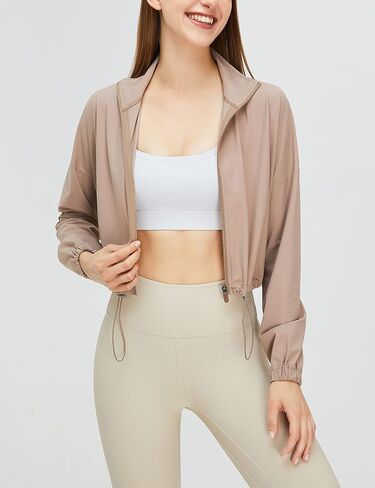 Gihuo Women's UPF 50+ Sun Protection Jackets Athletic Long Sleeve Cropped Jacket Yoga Quick Dry Workout Shirt Tops in Saudi Arabia