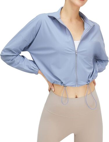 Gihuo Women's UPF 50+ Sun Protection Jackets Athletic Long Sleeve Cropped Jacket Yoga Quick Dry Workout Shirt Tops in Saudi Arabia