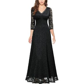 MISSMAY Women's Formal Floral Lace 2/3 Sleeves Bridesmaid Party Maxi Dress