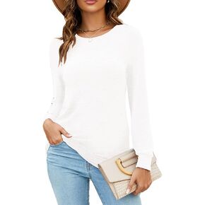 Newchoice Women's Fall Long Sleeve Shirts Tunic Tops to Wear With Leggings Casual Crewneck Long Sweater Sweatshirts