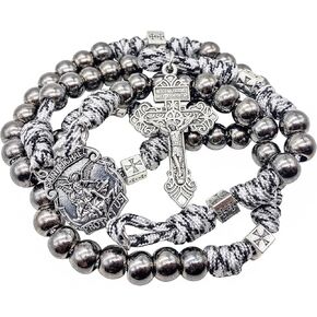 Nazareth Store Paracord Rosary Beaded Necklace St Michael Medal Resin Beads Durable Strong Rugged Cord Catholic Rosary with Pardon Cross in Kuwait