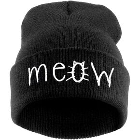 Beurio Slouchy Beanie Winter Knit Skull Hat for Women Men with Meow