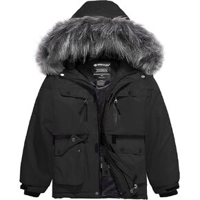 Wantdo Boys' Waterproof Winter Coat Fleece-Lined Ski Jacket Child/Teen Snow Coats Parka Hooded in Kuwait