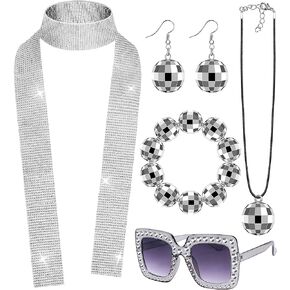 دريم توب اكسسوارات ديسكو للنساء بتصميم السبعينيات من السبعينيات، مجموعة ازياء ديسكو التنكرية واقراط وسوار وعقد ونظارة شمسية ووشاح من الترتر، ملحقات كرة الديسكو، بلاستيك، لؤلؤي, بلاستيك, لؤلؤة in Kuwait