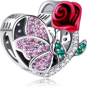 NINGAN Birth Flower Birthstone Charm for Charms Bracelets Women Birthday Jewelry Gifts Purple Butterfly Love Heart Bead 925 Sterling Silver Pendant with Cubic Zirconia in Kuwait