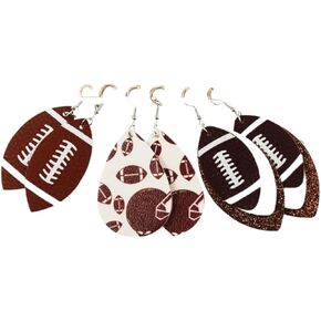 3 Pairs Faux Leather Football Earrings for Women Sports Teardrop Dangle Earrings Girls Jewelry Set in Kuwait