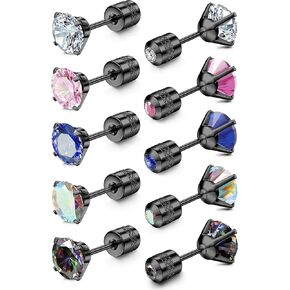 Milacolato Titanium Stud Earrings for Women Men | Hypoallergenic Surgical Stainless Steel Screw Back Earrings | Double Side Cubic Zirconia Stud Earrings | 5Pairs