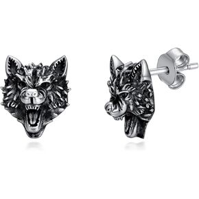 Seiyang Earrings for Men 925 Sterling Silver Animal Stud Earrings Vintage Jewelry Gift for Husband BoyFriend (with Gift Box)
