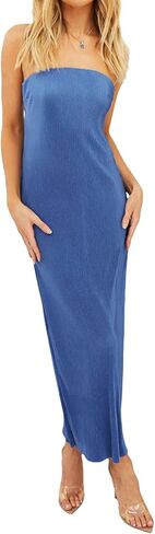 Biayxms Sexy Women Casual Tube Long Dress Strapless Off Shoulder Hollow Out Skinny Maxi Dresses Party Beach Sundress in Kuwait