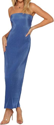 Biayxms Sexy Women Casual Tube Long Dress Strapless Off Shoulder Hollow Out Skinny Maxi Dresses Party Beach Sundress in Kuwait