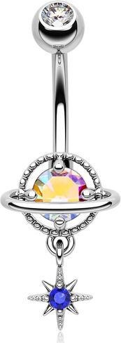 Melighting Belly Button Rings, 14G Dangle Belly Rings Stainless Steel, Planet Belly Piercing, Spaceship Belly Button Ring for Women, Moon Belly Piercing Jewelry in Saudi Arabia
