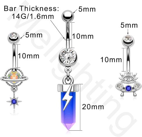 Melighting Belly Button Rings, 14G Dangle Belly Rings Stainless Steel, Planet Belly Piercing, Spaceship Belly Button Ring for Women, Moon Belly Piercing Jewelry in Saudi Arabia