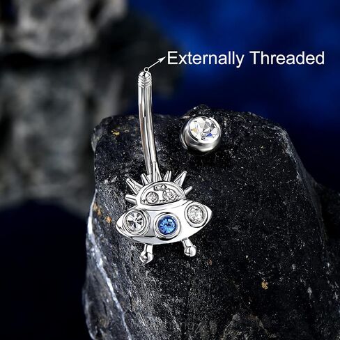 Melighting Belly Button Rings, 14G Dangle Belly Rings Stainless Steel, Planet Belly Piercing, Spaceship Belly Button Ring for Women, Moon Belly Piercing Jewelry in Saudi Arabia