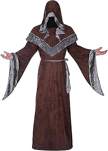 BITSEACOCO Mens Halloween Costume Hooded Sorcerer Robe, Medieval Vintage Renaissance Wizard Gown Cloak Cape in Kuwait