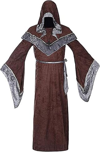 BITSEACOCO Mens Halloween Costume Hooded Sorcerer Robe, Medieval Vintage Renaissance Wizard Gown Cloak Cape in Kuwait