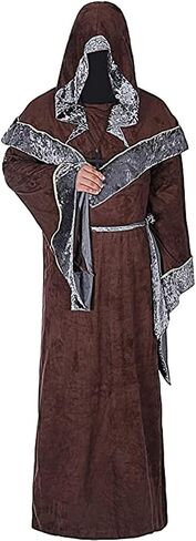BITSEACOCO Mens Halloween Costume Hooded Sorcerer Robe, Medieval Vintage Renaissance Wizard Gown Cloak Cape in Kuwait