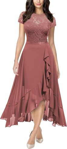 Miusol Women's Retro Lace Contrast Chiffon Ruffle Evening Maxi Dress in Saudi Arabia