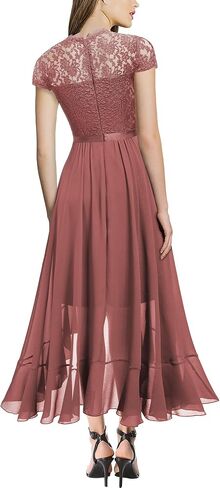 Miusol Women's Retro Lace Contrast Chiffon Ruffle Evening Maxi Dress in Saudi Arabia