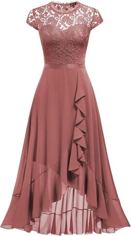 Miusol Women's Retro Lace Contrast Chiffon Ruffle Evening Maxi Dress in Saudi Arabia