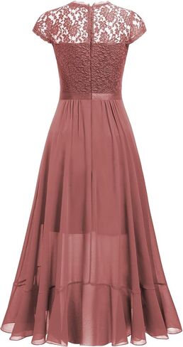 Miusol Women's Retro Lace Contrast Chiffon Ruffle Evening Maxi Dress in Saudi Arabia