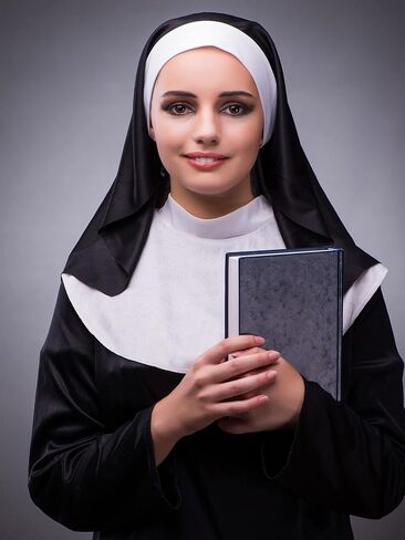 Jiuguva 4 Pieces Halloween Nun Costume Set Includes 2 Nun Hat and 2 Nun Collar Women's Nun's Kit with Headpiece, Black and White in Saudi Arabia