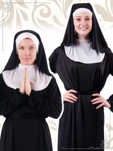 Jiuguva 4 Pieces Halloween Nun Costume Set Includes 2 Nun Hat and 2 Nun Collar Women's Nun's Kit with Headpiece, Black and White in Saudi Arabia