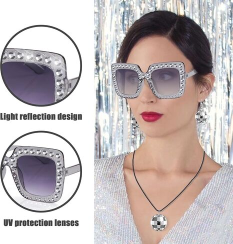 دريم توب اكسسوارات ديسكو للنساء بتصميم السبعينيات من السبعينيات، مجموعة ازياء ديسكو التنكرية واقراط وسوار وعقد ونظارة شمسية ووشاح من الترتر، ملحقات كرة الديسكو، بلاستيك، لؤلؤي, بلاستيك, لؤلؤة in Kuwait