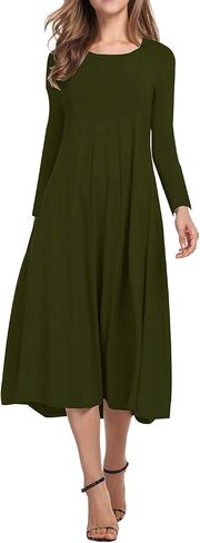 Necooer Women's Casual Loose Plain Pleated Long Dress Short Sleeve Midi Dresses in Kuwait