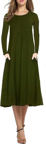 Necooer Women's Casual Loose Plain Pleated Long Dress Short Sleeve Midi Dresses in Kuwait