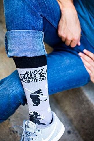 Every Kitty Was Kung-Fu Fighting Socks Funny Cat Mom Novelty Crazy Saying Gift (Multi) - Mens (9-11) in Saudi Arabia