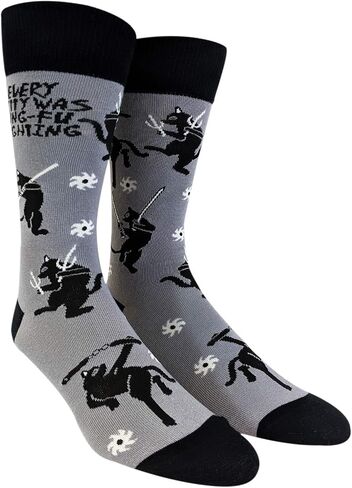 Every Kitty Was Kung-Fu Fighting Socks Funny Cat Mom Novelty Crazy Saying Gift (Multi) - Mens (9-11) in Saudi Arabia