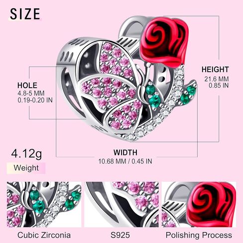 NINGAN Birth Flower Birthstone Charm for Charms Bracelets Women Birthday Jewelry Gifts Purple Butterfly Love Heart Bead 925 Sterling Silver Pendant with Cubic Zirconia in Kuwait
