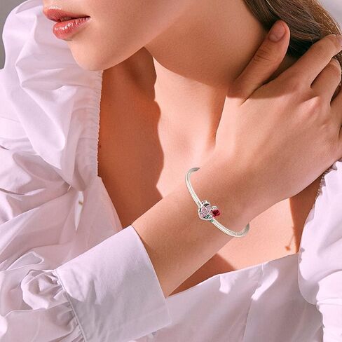 NINGAN Birth Flower Birthstone Charm for Charms Bracelets Women Birthday Jewelry Gifts Purple Butterfly Love Heart Bead 925 Sterling Silver Pendant with Cubic Zirconia in Kuwait