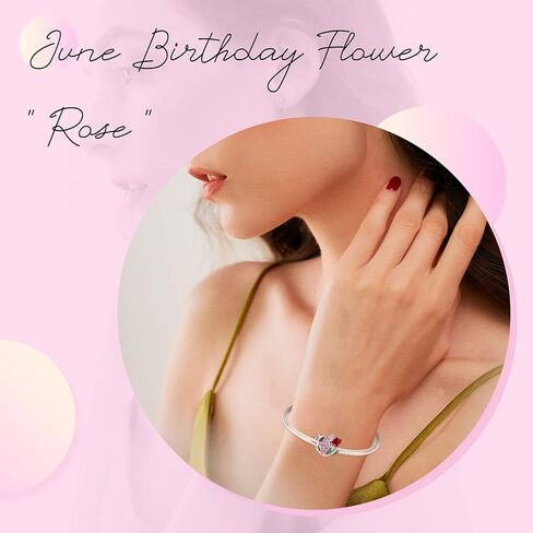 NINGAN Birth Flower Birthstone Charm for Charms Bracelets Women Birthday Jewelry Gifts Purple Butterfly Love Heart Bead 925 Sterling Silver Pendant with Cubic Zirconia in Kuwait