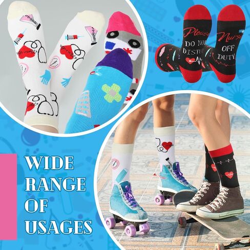 جيور 18 زوجًا من جوارب الممرضة للنساء، جوارب طاقم مبتكرة إذا كنت تستطيع القراءة This Nurse Is off Duty جوارب مرحة مبتكرة للتمريض والكريسماس، جوارب للجنسين للممرضات في أعياد الميلاد والكريسماس، طازجة in Kuwait