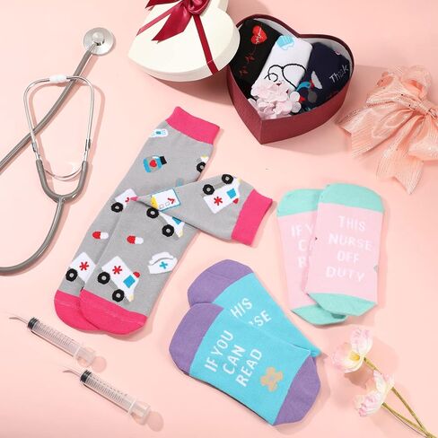 جيور 18 زوجًا من جوارب الممرضة للنساء، جوارب طاقم مبتكرة إذا كنت تستطيع القراءة This Nurse Is off Duty جوارب مرحة مبتكرة للتمريض والكريسماس، جوارب للجنسين للممرضات في أعياد الميلاد والكريسماس، طازجة in Kuwait