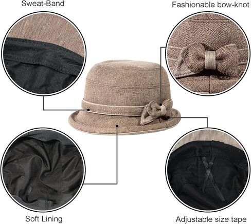 قبعة دلو نسائية من Colorsun قابلة للطي من الدانتيل 1920s مع عقدة كريستال على شكل فيونكة للسيدات in Kuwait