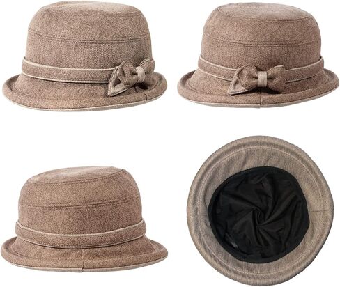 قبعة دلو نسائية من Colorsun قابلة للطي من الدانتيل 1920s مع عقدة كريستال على شكل فيونكة للسيدات in Kuwait