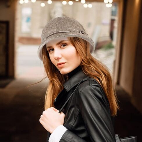 قبعة دلو نسائية من Colorsun قابلة للطي من الدانتيل 1920s مع عقدة كريستال على شكل فيونكة للسيدات in Kuwait