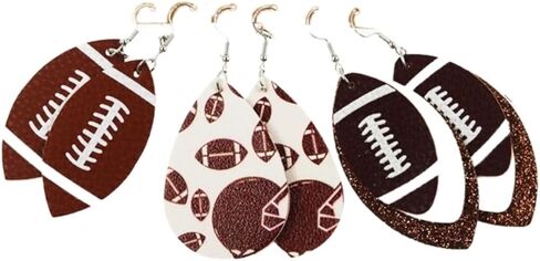3 Pairs Faux Leather Football Earrings for Women Sports Teardrop Dangle Earrings Girls Jewelry Set in Kuwait