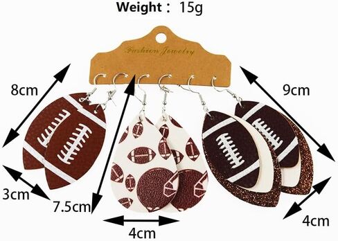 3 Pairs Faux Leather Football Earrings for Women Sports Teardrop Dangle Earrings Girls Jewelry Set in Kuwait