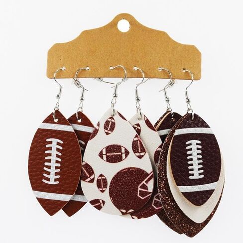 3 Pairs Faux Leather Football Earrings for Women Sports Teardrop Dangle Earrings Girls Jewelry Set in Kuwait