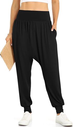 سروال حريم للسيدات من UEU، سروال هيبي منسدل بين الرجلين، سروال يوجا فضفاض مع جيوب in Kuwait