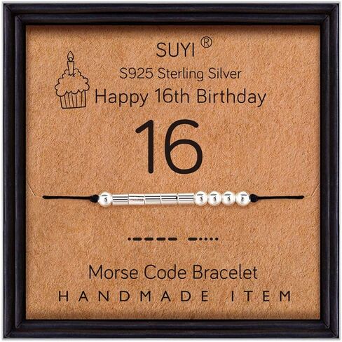 Suyi Morse Code Bracelet Birthday Gifts for Women Girls Sterling Silver Bracelet Birthday Jewelry for 12th 13th 14th 15th Sweet 16th 17th 18th 19th 20th 21st 25th 30th 40th 50th 60th 70th 80th in Saudi Arabia