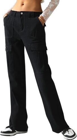 بنطال جينز DOUBLJU نسائي عالي الخصر وواسع الساق من قماش الدنيم in Kuwait