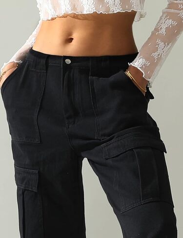 بنطال جينز DOUBLJU نسائي عالي الخصر وواسع الساق من قماش الدنيم in Kuwait